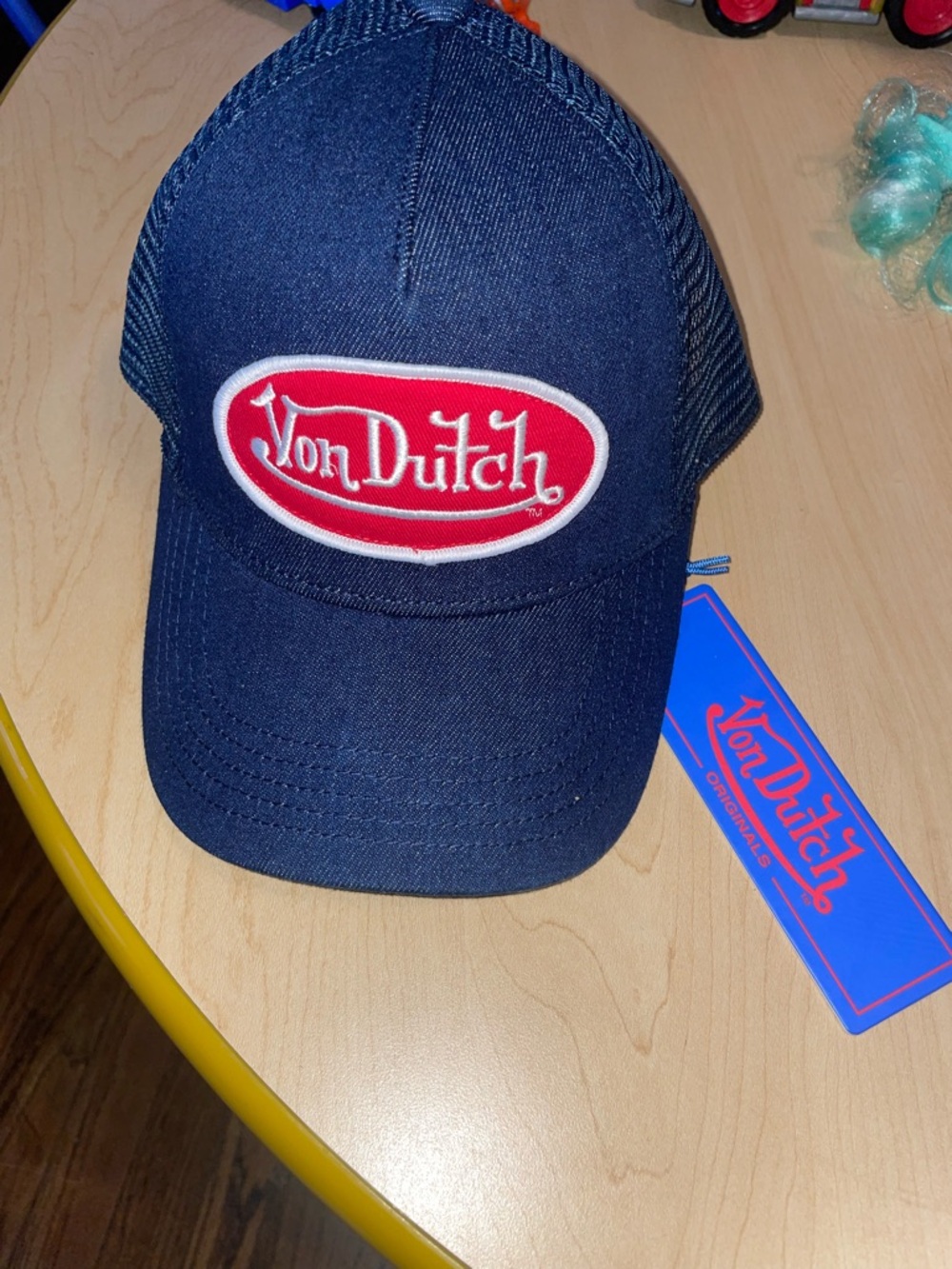 Von Dutch Navy Blue Trucker Hat with Red Patch